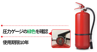 圧力ゲージの緑色を確認
使用期限10年